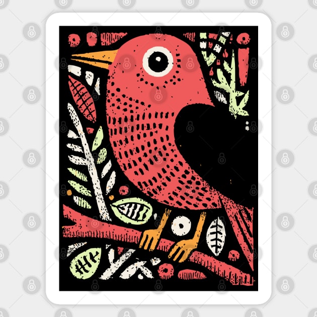 Whimsical Sparrow | Scandinavian Folk Art Bird Sticker by TuncGK